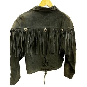 Global Identity Leather Suede Cropped Fringe Jacket Western Boho Size M L